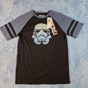 Star Wars Boys Medium Stormtrooper Raglan Graphic T-Shirt NWT Black Blue